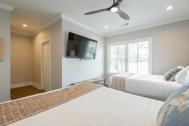 8 Heather Ln, Rising Fawn, GA 30738 - carpeted bedroom with recessed lighting, a ceiling fan, and ornamental molding