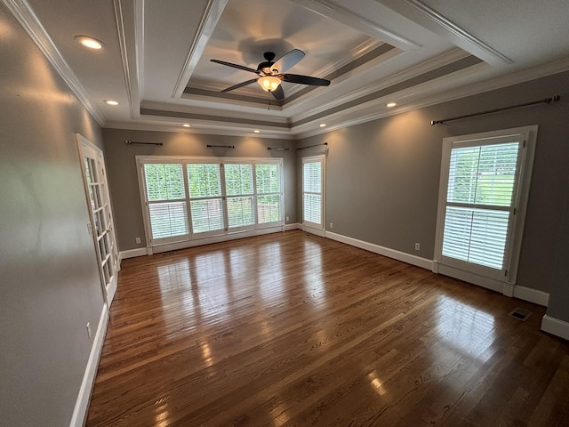6419 Camdendown Ln, Hixson, TN 37343 - spare room with crown molding, wood finished floors, ceiling fan, a raised ceiling, and recessed lighting