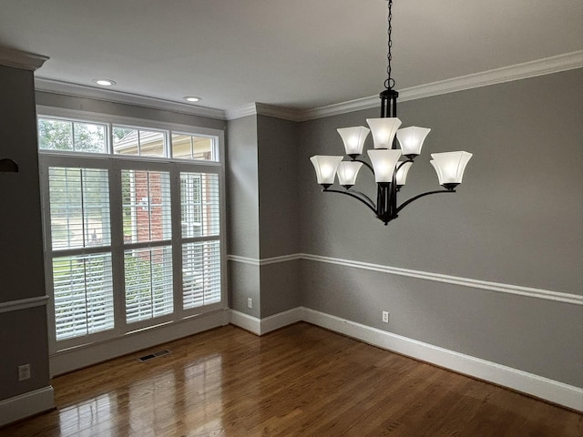 6419 Camdendown Ln, Hixson, TN 37343 - unfurnished room featuring wood finished floors, ornamental molding, a chandelier, and recessed lighting
