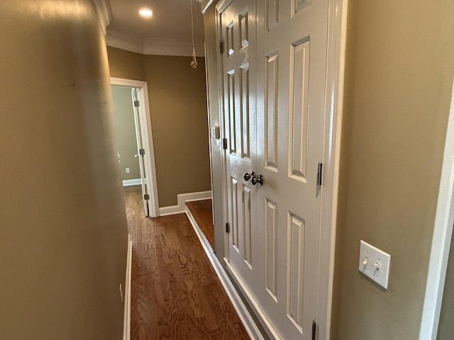 6419 Camdendown Ln, Hixson, TN 37343 - corridor featuring dark wood-style floors and crown molding