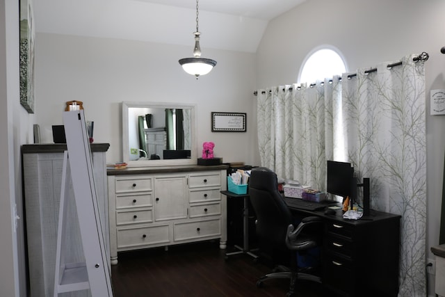 7354 Kayla Beth Ct, Ooltewah, TN 37363 - office area with vaulted ceiling and dark wood finished floors