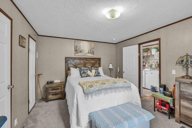 1165 Hugh Allison, Pikeville, TN 37367 - bedroom featuring washing machine and dryer, carpet flooring, ornamental molding, and a textured ceiling