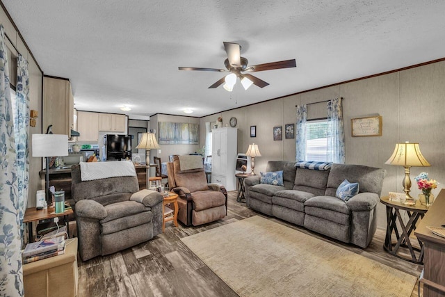 1165 Hugh Allison, Pikeville, TN 37367 - living room featuring wood finished floors, a ceiling fan, a textured ceiling, and crown molding