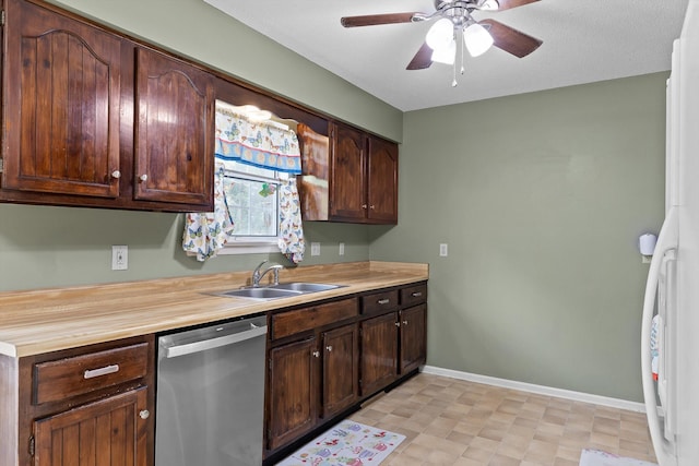 1018 Ridgeway Ave, Signal Mountain, TN 37377 - kitchen featuring dishwasher, a ceiling fan, light countertops, and dark brown cabinetry