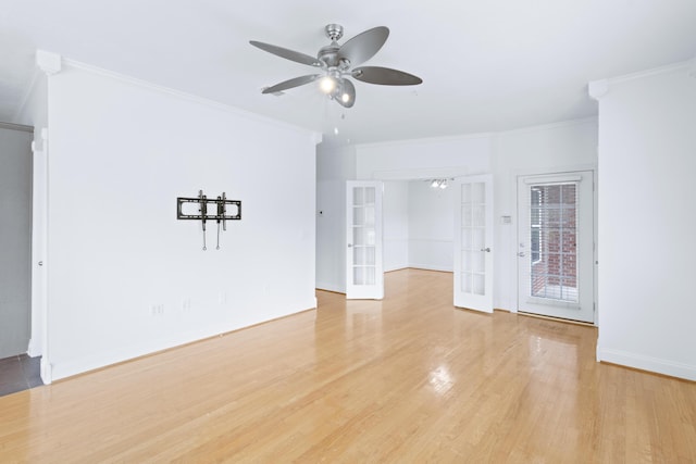 3102 Regency Ct, Chattanooga, TN 37421 - spare room featuring french doors, light wood-style flooring, a ceiling fan, and crown molding