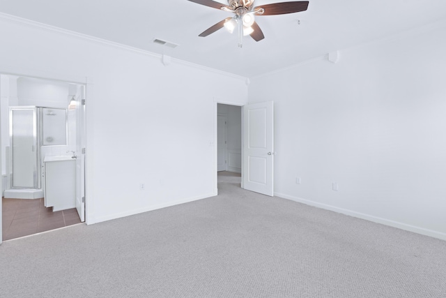 3102 Regency Ct, Chattanooga, TN 37421 - unfurnished bedroom with ornamental molding, carpet flooring, ceiling fan, and ensuite bath