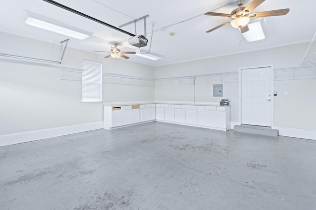 3102 Regency Ct, Chattanooga, TN 37421 - garage with a garage door opener, electric panel, and a ceiling fan