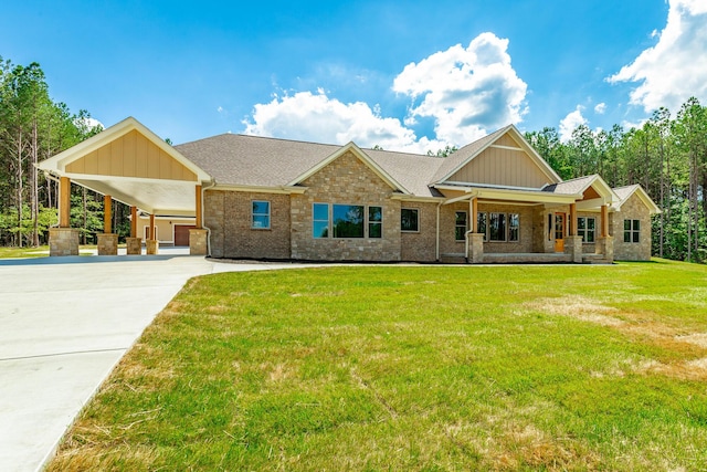 220 High Point Ln, Jasper, TN 37347 - view of front of property with driveway, a front yard, brick siding, roof with shingles, and board and batten siding