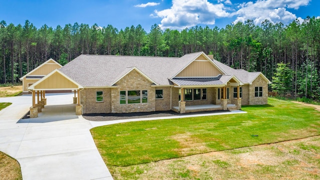220 High Point Ln, Jasper, TN 37347 - view of front of property with driveway, covered porch, a front yard, and a forest view