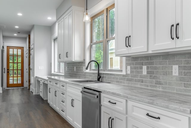 220 High Point Ln, Jasper, TN 37347 - kitchen with stainless steel dishwasher, white cabinets, and recessed lighting