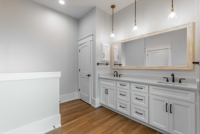 220 High Point Ln, Jasper, TN 37347 - bathroom featuring double vanity, wood finished floors, and recessed lighting