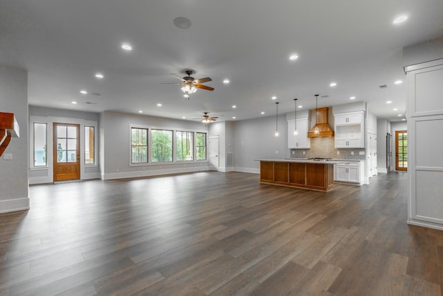 220 High Point Ln, Jasper, TN 37347 - unfurnished living room featuring a ceiling fan, recessed lighting, and dark wood finished floors