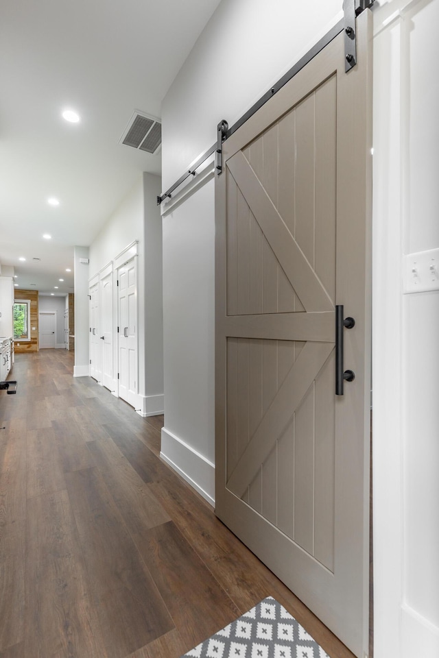 220 High Point Ln, Jasper, TN 37347 - hall featuring a barn door, wood finished floors, and recessed lighting