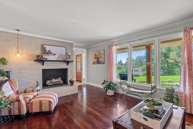 4522 Cloverdale Loop, Hixson, TN 37343 - living area with wood finished floors, a fireplace, and ornamental molding