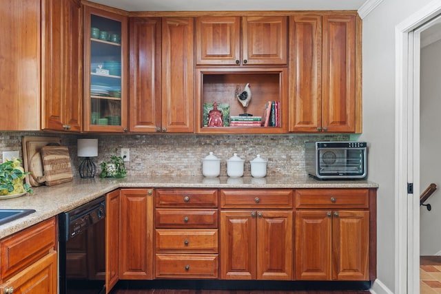 4522 Cloverdale Loop, Hixson, TN 37343 - kitchen with dishwasher, decorative backsplash, and glass insert cabinets