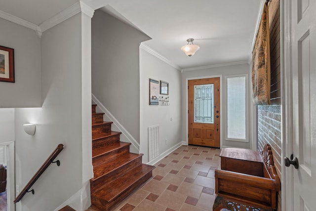 4522 Cloverdale Loop, Hixson, TN 37343 - foyer with ornamental molding, stone finish floors, and stairway