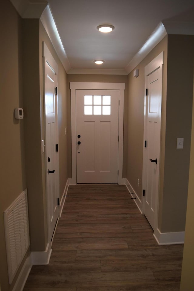 81 Morning Mist Dr, Rossville, GA 30741 - doorway to outside with dark wood finished floors and ornamental molding
