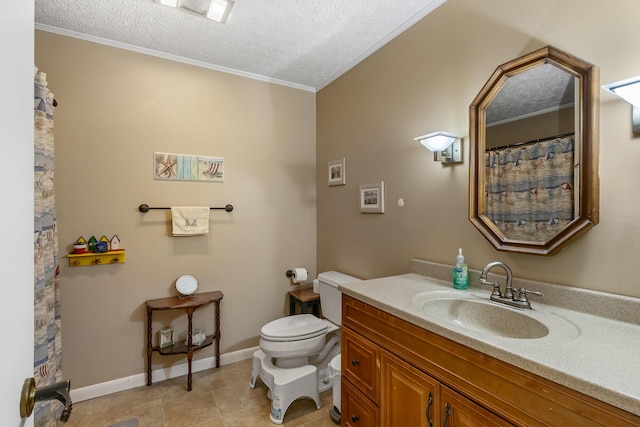 144 Bible Dr, Benton, TN 37307 - full bathroom with vanity, a textured ceiling, crown molding, and tile patterned floors