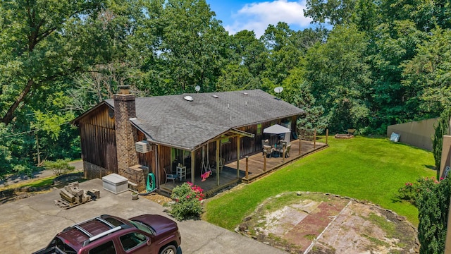 144 Bible Dr, Benton, TN 37307 - rear view of property with a wooden deck, a chimney, roof with shingles, and board and batten siding