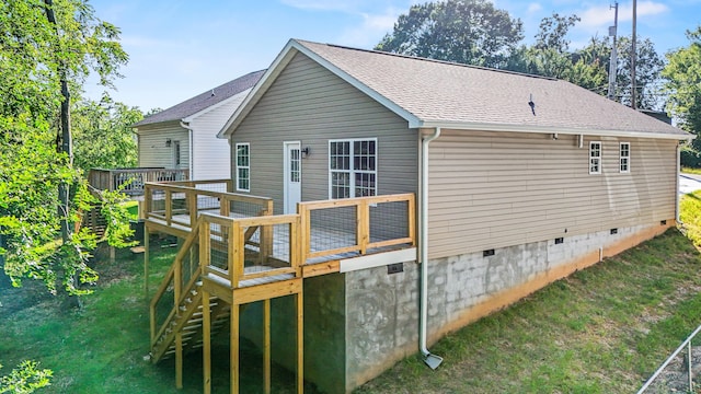 812 Aubrey Ave, Chattanooga, TN 37411 - back of house featuring crawl space, a shingled roof, a deck, and a yard