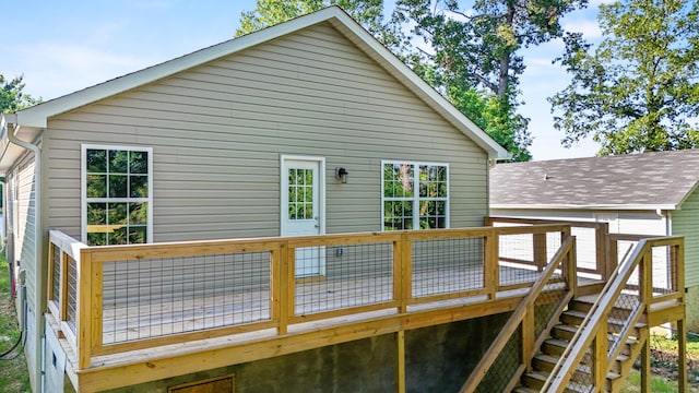812 Aubrey Ave, Chattanooga, TN 37411 - rear view of house with a wooden deck, stairway, and roof with shingles