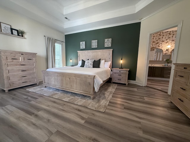 120 Oakhurst Ter NE, Calhoun, GA 30701 - bedroom featuring ornamental molding, wood finished floors, and ensuite bathroom