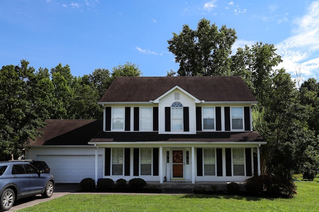 1817 Glenbrook Pl, Dalton, GA 30720 - colonial-style house featuring covered porch, an attached garage, driveway, and a front yard