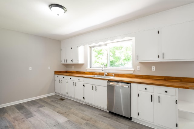 1306 Raydine Ln, Rossville, GA 30741 - kitchen featuring dishwasher, butcher block counters, light wood finished floors, and white cabinets