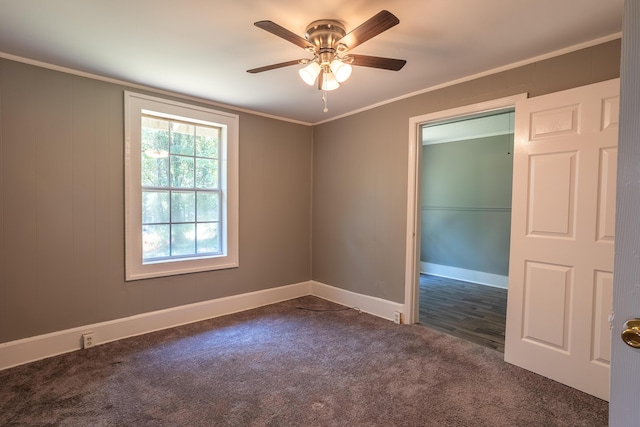 203 S High St, Lafayette, GA 30728 - unfurnished room with dark colored carpet, a ceiling fan, and crown molding