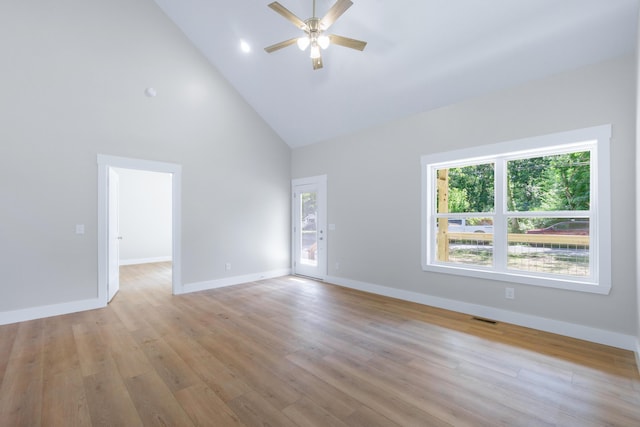 307 Cavender St, Lafayette, GA 30728 - unfurnished room with high vaulted ceiling, a ceiling fan, and light wood finished floors