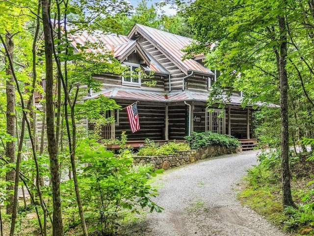 1908 Clear Brooks Dr, Signal Mountain, TN 37377 - log cabin featuring a metal roof and driveway