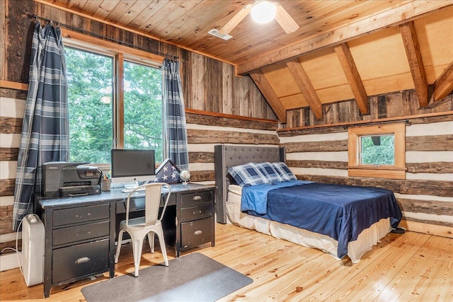 1908 Clear Brooks Dr, Signal Mountain, TN 37377 - bedroom featuring wood walls, wooden ceiling, light wood-style floors, and a desk