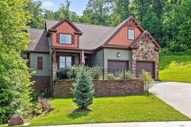 9795 Trestle Cir, Ooltewah, TN 37363 - craftsman inspired home with board and batten siding, driveway, a front yard, and an attached garage