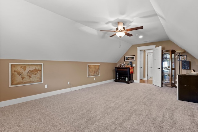 9795 Trestle Cir, Ooltewah, TN 37363 - additional living space with carpet, lofted ceiling, and a ceiling fan