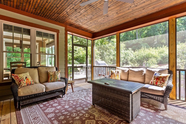 9795 Trestle Cir, Ooltewah, TN 37363 - sunroom / solarium with ceiling fan, outdoor lounge area, and plenty of natural light
