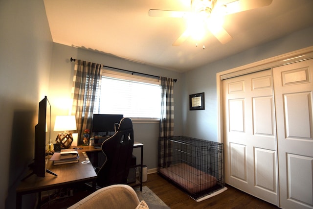 268 Lawrence Dr, Rossville, GA 30741 - office area with a ceiling fan and dark wood-style flooring