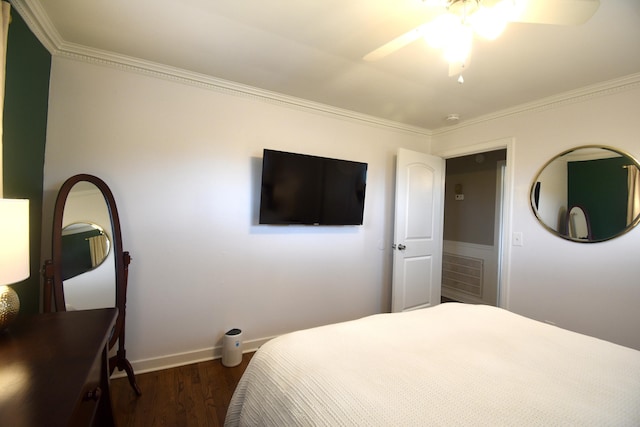 268 Lawrence Dr, Rossville, GA 30741 - bedroom featuring ornamental molding, dark wood-style flooring, and a ceiling fan