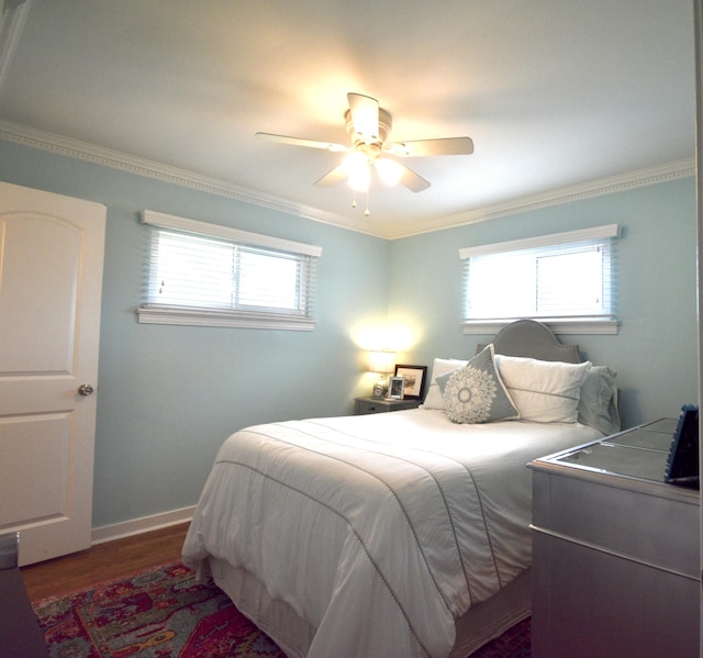 268 Lawrence Dr, Rossville, GA 30741 - bedroom with crown molding, wood finished floors, and a ceiling fan