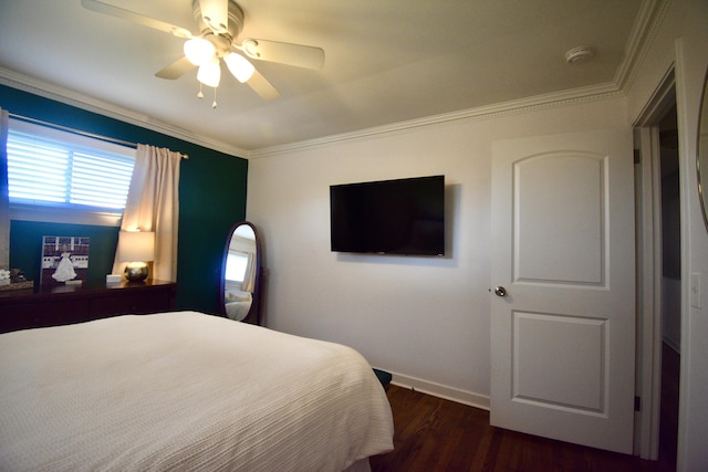 268 Lawrence Dr, Rossville, GA 30741 - bedroom with multiple windows, dark wood-type flooring, crown molding, and ceiling fan