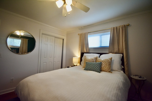 268 Lawrence Dr, Rossville, GA 30741 - bedroom with a closet, ornamental molding, and a ceiling fan