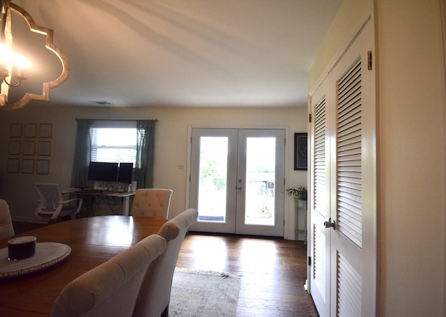 268 Lawrence Dr, Rossville, GA 30741 - dining room with french doors, wood finished floors, and a chandelier