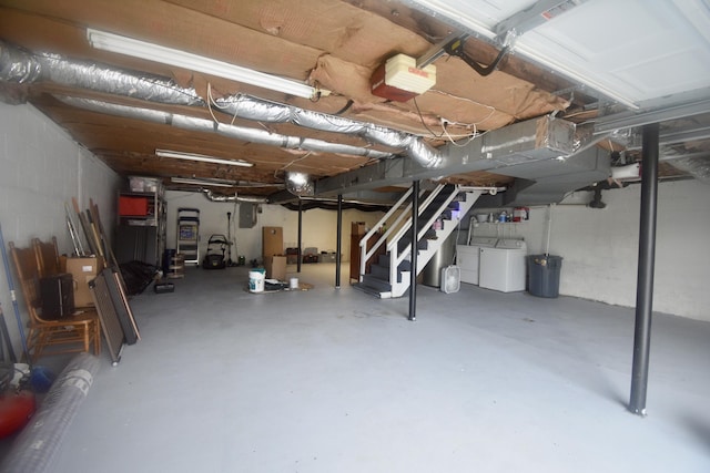 268 Lawrence Dr, Rossville, GA 30741 - basement featuring washer and dryer, stairs, and electric panel