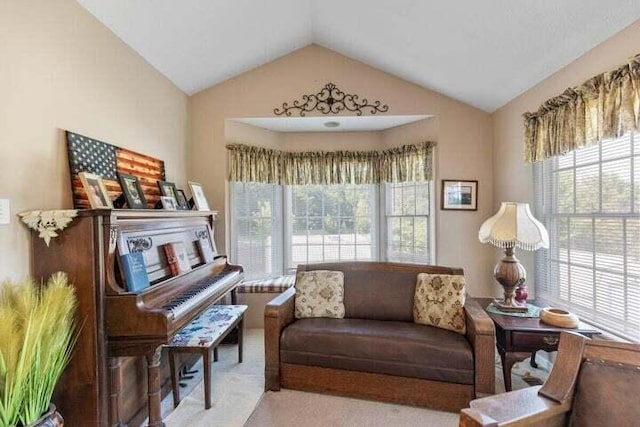 346 Thomas Rd, Benton, TN 37307 - living area with vaulted ceiling and carpet floors