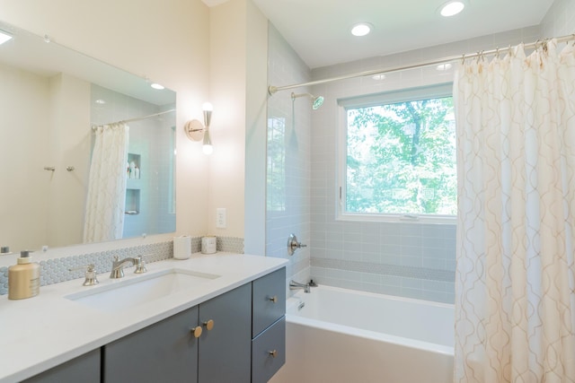 4205 Seneca Ave, Chattanooga, TN 37409 - bathroom featuring vanity, shower / bathtub combination with curtain, and recessed lighting