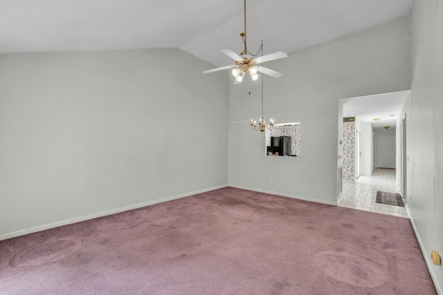 6661 Hickory Trace Cir, Chattanooga, TN 37421 - carpeted spare room featuring ceiling fan, a chandelier, and high vaulted ceiling
