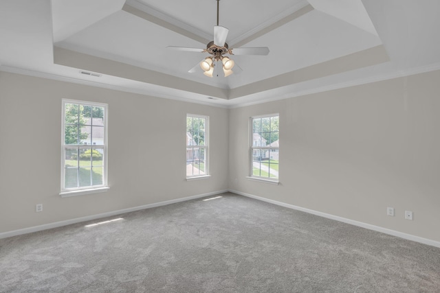 5586 Crooked Creek Dr, Ooltewah, TN 37363 - carpeted spare room with a raised ceiling, crown molding, and a ceiling fan