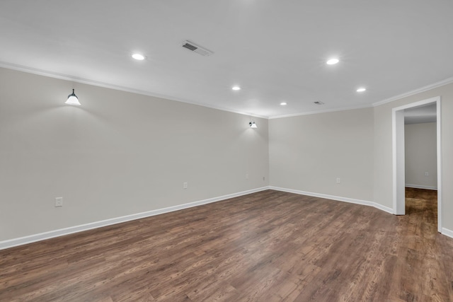 5586 Crooked Creek Dr, Ooltewah, TN 37363 - empty room featuring crown molding, recessed lighting, and dark wood-style flooring