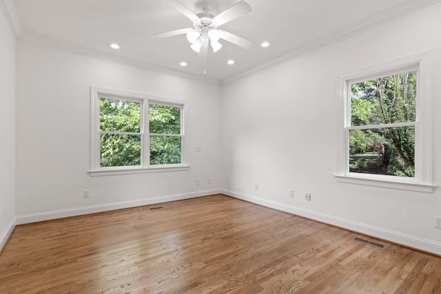 9539 Shadow Crossing Ln, Chattanooga, TN 37421 - empty room with healthy amount of natural light, light wood-type flooring, ceiling fan, crown molding, and recessed lighting