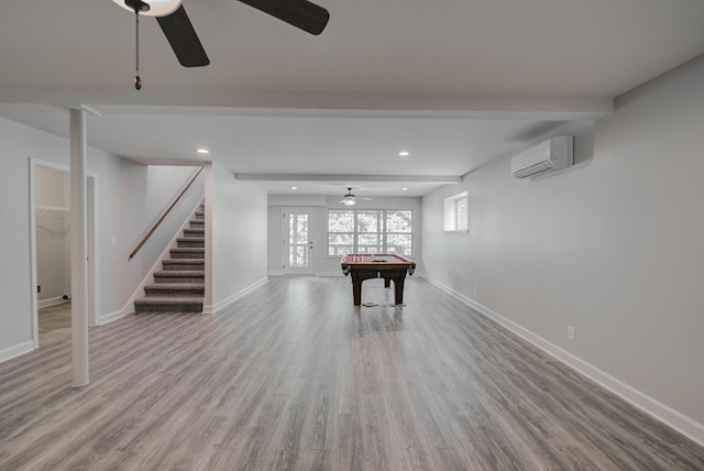 6253 River Stream Dr, Harrison, TN 37341 - game room with an AC wall unit, ceiling fan, pool table, wood finished floors, and recessed lighting