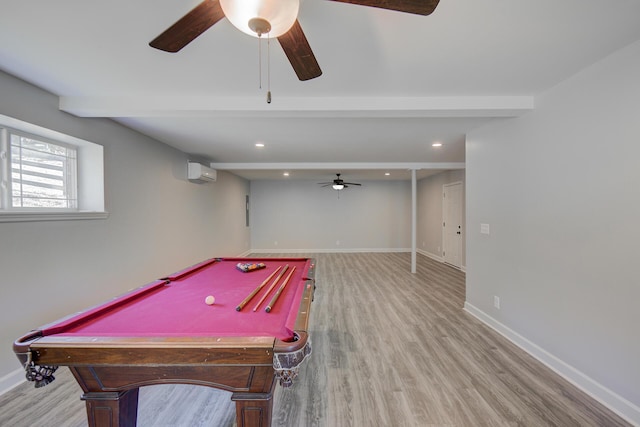 6253 River Stream Dr, Harrison, TN 37341 - game room with ceiling fan, beamed ceiling, wood finished floors, billiards table, and recessed lighting